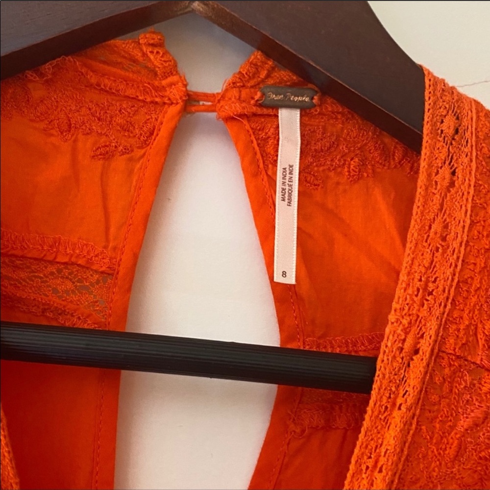 Free People OrangeEmbroidered beautiful Dress Sz8 - Picture 4 of 6